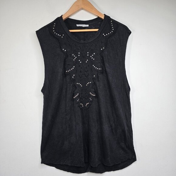 Rebecca Minkoff Black Studded Crochet Sleeveless Top Goth Punk Whimsigoth - Picture 1 of 6